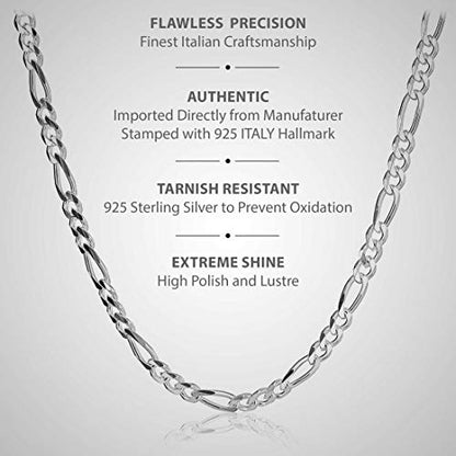KEZEF Men's 9mm 200 Gauge Figaro Chain Solid .925 Sterling Silver Bracelet