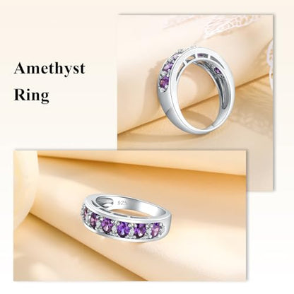 Amethyst Emerald Ruby Sapphire Wedding Band Anniversary Women Rings | 925 Sterling Silve|Hypoallergenic|Standard Size|Ruby|Sapphire|Emerald|Wedding Anniversary Jewelry|Genstone Ring|Holiday Gifts - color: Amethyst