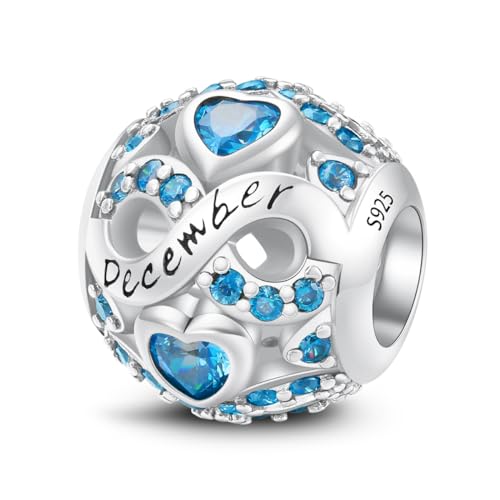 MICOO 925 Sterling Silver Jan-Dec Birthstone Charms For Bracelets and Necklaces, Original DIY Bead Charms With Cubic Zirconias Jewelry Birthday Gifts For Women. - color: 93-12Dec Birthstone charm