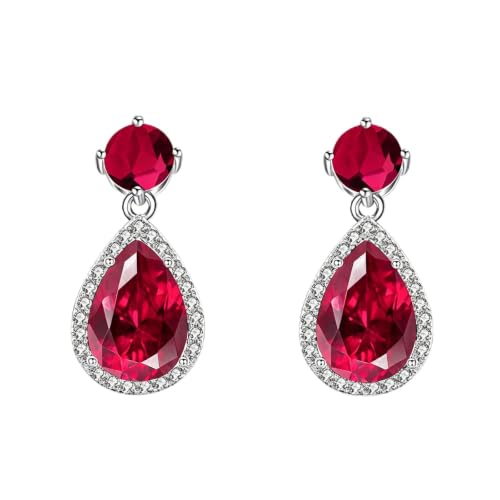 Drop Dangle Earrings Teardrop Gemstone Waterdrop White Gold Plated Crystal Hanging Cubic Zirconia Ruby Sapphire Emerald Jewelry Gift for Women Mother Wife - color: Red