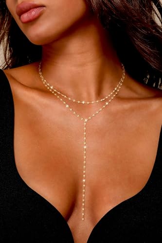 NECOCY 14k Gold Plated Lariat Necklaces for Women, Dainty Long Layered Chain Necklace Trendy Y-Shaped Pendant Necklace Statement Charm Jewelry for Women Gift - style: gold sty4