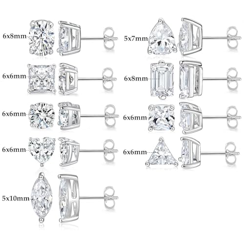 MDFUN 9 Pairs 18K Gold Plated Stud Earrings Set for Women, Cubic Zirconia Earrings Studs, CZ Diamond Jewelry Hypoallergenic, Round Square Teardrop Eye Heart Cut, Size 6-11mm - color: Gold