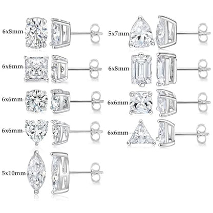 MDFUN 9 Pairs 18K Gold Plated Stud Earrings Set for Women, Cubic Zirconia Earrings Studs, CZ Diamond Jewelry Hypoallergenic, Round Square Teardrop Eye Heart Cut, Size 6-11mm - color: Gold