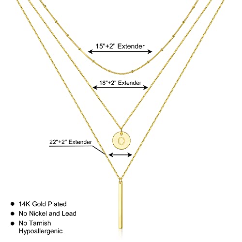 Initial Layered Necklaces for Women, 14K-Gold-Plated Coin Letter Necklace Bar Stacking Layer Necklace Multi Bar Layering Y-Necklaces Jewelry for Women - color: 14K-Gold-Plated, style: O