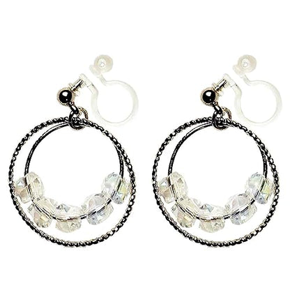 Dangle Silver Invisible Clip On Earrings for Women Not Pierced Gold Crystal Rhinestone Comfortable Hoop Fringe Long Chain Clip On Earrings - color: Hoop Silver