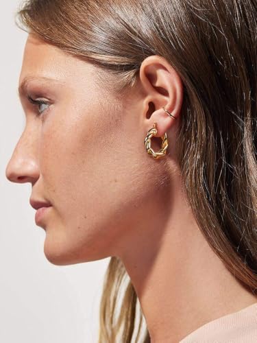 Twisted Hoop Earrings for Women, 18K Gold Plated Chunky Twist Hoops | Lightweight Rope Hoop Earrings | High Polish Finish | Secure Clasp | Comfortable Everyday Minimalist Jewelry