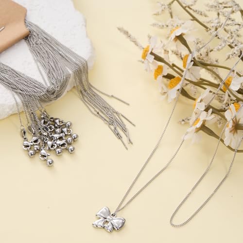 Crisjanggo 10 Pcs Silver Necklace Cable Chain Stainless Steel Chain for Jewelry Making Adjustable Charm Necklace Bulk 20 Inches with Lobster Clasps for Women - color: Silver Cable