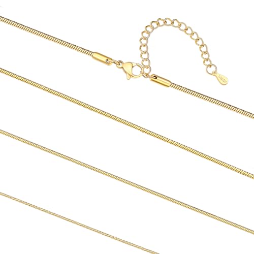 FaithHeart 1/1.2/1.5/2mm Snake Chain Necklace for Women, Silver/Black/14K Gold/Rose Gold Plated Stainless Steel Snake Necklace Smooth Dainty Thin Women's Chains, Length 14-30" with Gift Box - color: Gold