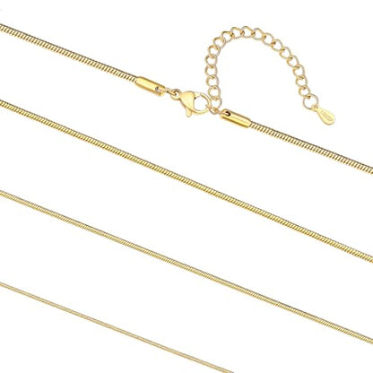 FaithHeart 1/1.2/1.5/2mm Snake Chain Necklace for Women, Silver/Black/14K Gold/Rose Gold Plated Stainless Steel Snake Necklace Smooth Dainty Thin Women's Chains, Length 14-30" with Gift Box - color: Gold