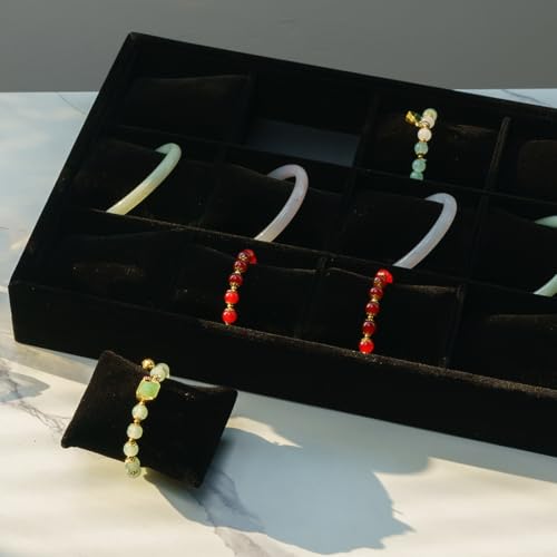 Jewelry Watch Tray, Black Velvet Watch Jewelry Organizer 12 Grid, Stackable Watch Bracelet Bangle Display Holder, Adjustable Pillows, for Man Woman Show Birthday - color: Black