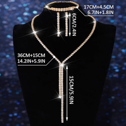Silver Bridal Wedding Jewelry Sets Rhinestone Necklace Earrings Bracelet Set Prom Formal Costume Jewelry Sets for Women and Brides - color: Gold