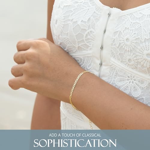 Gold Chain Bracelets for Women Plated 925 Sterling Silver | 18K plating, Made in Italy, anti-tarnish, hypoallergenic, 6.5-9 inches, curb rope figaro mariner links - size: 9 inches (large)