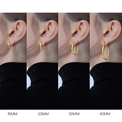 18K Gold Plated Hoop Earrings - 925 Sterling Silver Hoop Earrings Womens Hypoallergenic Hoops | Square Tube Hoop Earrings for Women 15mm/20mm/30mm/40mm - color: Gold 40mm