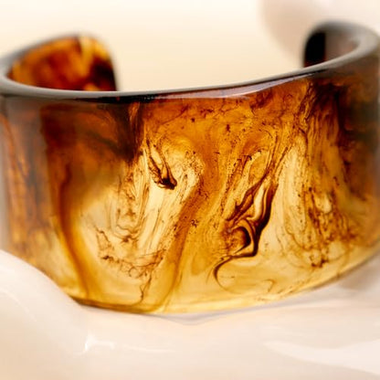 Chunky Resin Wide Bangle Bracelets for Women, Trendy Statement Minimalist Acrylic Bracelet Prom Holiday Jewelry Gift - color: Cuff Brown