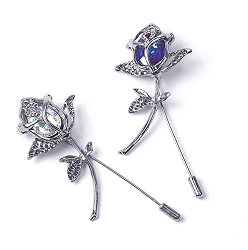 Rhinestone Rose Flower Brooch.Crystal Lapel Pin Brooch, Classy Flowers Tie Pin for Women Men Boutonniere Suit Pins - color: Blue