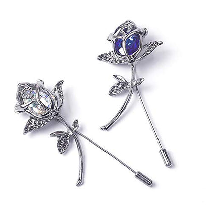 Rhinestone Rose Flower Brooch.Crystal Lapel Pin Brooch, Classy Flowers Tie Pin for Women Men Boutonniere Suit Pins - color: Blue