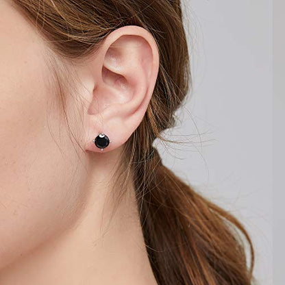 Jiamiaoi Stud Earrings Screw Back Sterling Silver Cubic Zirconia Stud Earrings Set 4 Millimeters-8 Millimeters Nickle Free Hypoallergenic Earring Studs - color: J-Black Zircon, size: 7mm