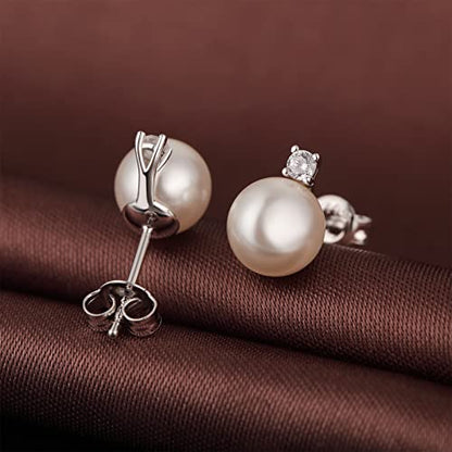 Han han Pearl Stud Earrings for Women 925 Sterling Silver, Pearl Jewelry Gift for Women 8MM-13MM - style: B-Small Pearl Studs 8mm