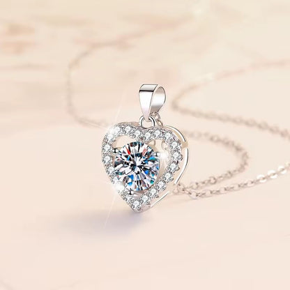 925 Sterling Silver Heart Shape Moissanite Diamond Pendant Necklace for Women