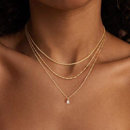 Dainty Layered Necklaces for Women,14k Gold Plated CZ Choker Necklace Stack | 14K Gold Plated Necklace set,Non Tarnish Hypoallergenic Beaded Paperclip Chain Necklace Stack Women's Minimalist Jewelry Gift - color: Gold-2