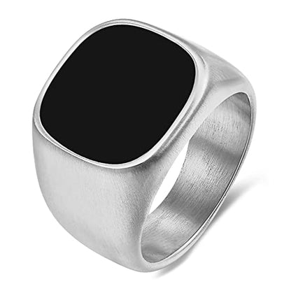 VQYSKO 14K Gold Plated Square Signet Ring | Stainless Steel Band for Men - color: Square Silver+Black