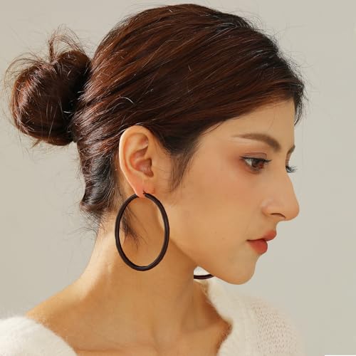 4mm Thick Gold Chunky Earrings Steling Silver Post Hoops Earrings For Women Hollow Tube Hoops Earrings Thick Gold Hoop Earrings Hypoallergenic Lightweight Gold Hoop Large Earrings 20/30/40/50/60MM - color: black,4*60mm