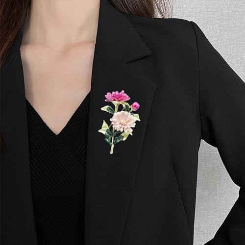 Gradient Purple Rose Flower Brooch Enamel Crystal Floral Lapel Pin Gold Tone Elegant Brooch for Women Suit Coat Scarf Accessory - color: Violet