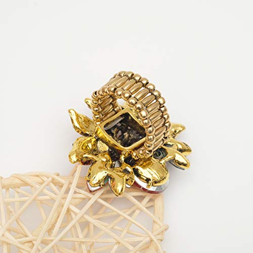 CSY Luxury Froral Cocktail Statement Rings Stretch Adjustable Ring | Gorgeous Women's Austrian Crystal Leaves Flower Big Cocktail Statement Rings Stretch Adjustable Ring Jewelry Accessories - color: Purple