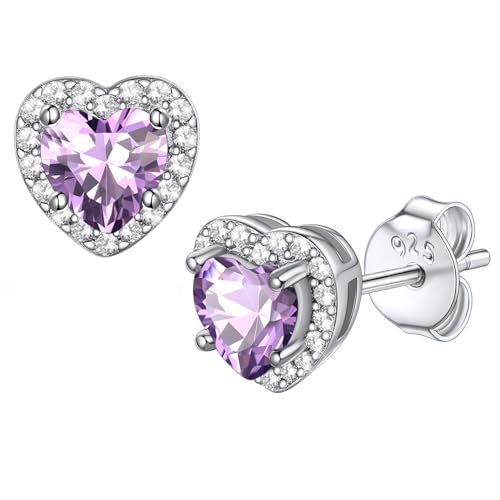 Bestyle 8mm Small Birthstone Earrings for Women with Hypoallergenic Sterling Silver Post,Sparkle Heart/Round Womens Studs Earrings, Great Birthday/Christmas/Anniversary Jewelry for Wife Mother - color: 06. June Alexandrite-Heart