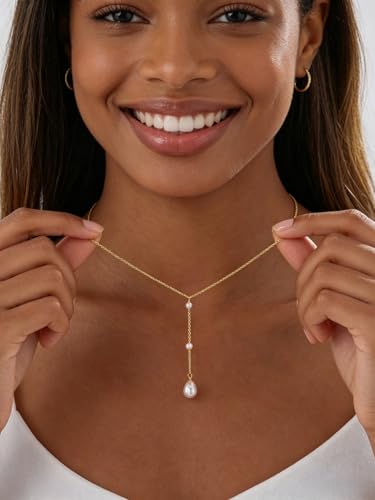 Gold Drop Pearl Necklaces for Women，Dainty Pearl Choker Necklace 14k Gold Plated Charm Prom Pearl Necklaces Jewelry Gifts for Women - color: 3pearl