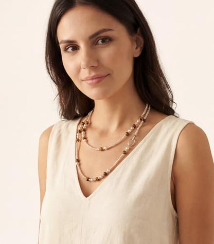 Long Beaded Necklaces for Women Pearl Stone Bead Strand - Layered Sweater Chain Elegant Mother's Day Jewelry Gifts - color: Champagne