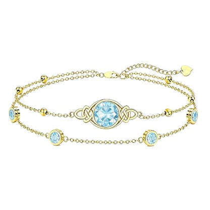 Midari 18K Gold Irish Infinity Celtic Knot Birthstone Layed Anklet Bracelet with 12 Months Birthstone Birthday Jewelry Gifts for Women Mom - color: 03-Aquamarine, size: Anklet 9"-11"