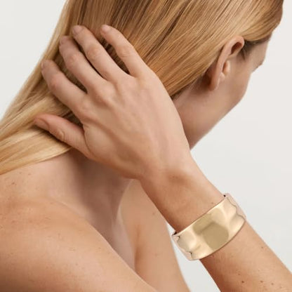 HZMAN Chunky Gold Cuff Bracelets for Women Thick Wide Bangle Bracelet Hammered Open Hinge Wrist Cuff Bracelet Jewelry Gift - color: 01.Hammered Gold