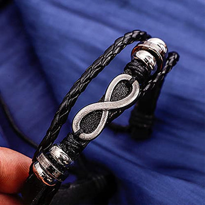 Leather Braided Bracelet Cuff Wrap Wristband for Men Women Adjustable - color: A:6pcs