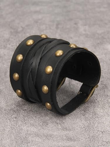 GelConnie Leather Cuff Bracelet for Men Women Wide Leather Wristband Thick Viking Mens Leather Bracelets Gothic Wrist Band Vintage Rock Wristband - style: Mens Leather Bracelet