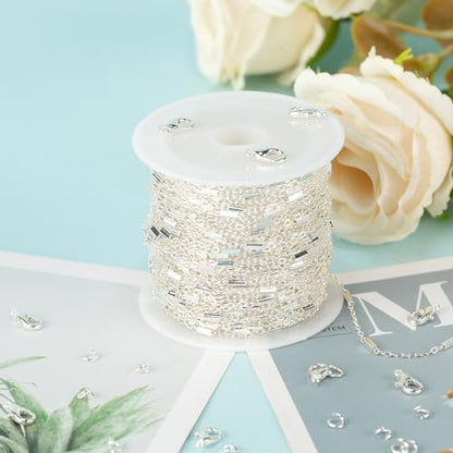 UMAOKANG 32.8 Feet Silver Necklace Chains Bulk for Jewelry Making Silver Plated Brass Tube Bar Link Chain Roll with Jump Rings and Lobster Clasps - color: Silver Tube Bar
