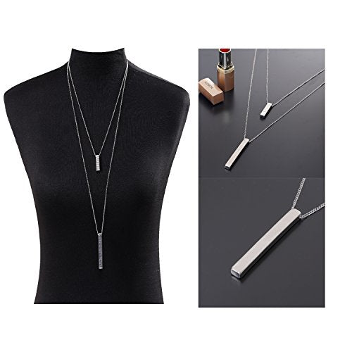 JYJ Women's Layered Long Necklaces for Women Double Layers Choker Necklace Hammered Bar Pendant Necklace for Summer