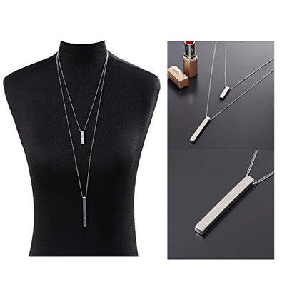 JYJ Women's Layered Long Necklaces for Women Double Layers Choker Necklace Hammered Bar Pendant Necklace for Summer