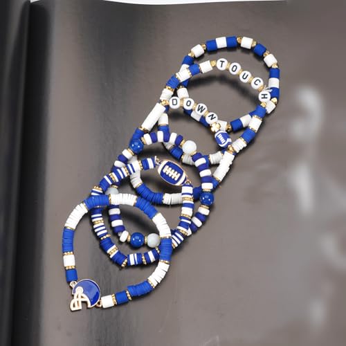 Ardorchid Halloween Bracelets for Women Pumpkin Ghost Steleton Bat Skull Beaded Stackable Stretchy Bracelet Rugby Thanksgiving Christmas Heishi Bracelets - color: Game Day-Blue