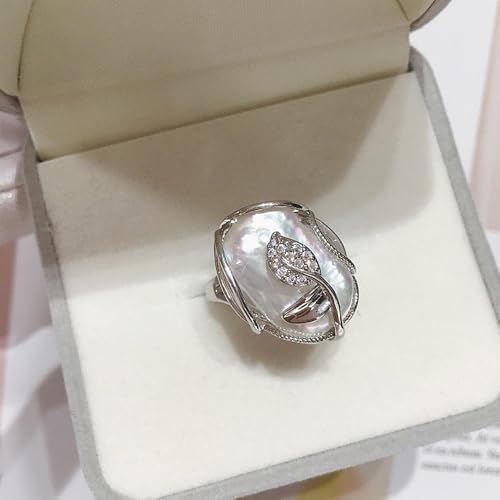 GIGB PBDK Gold Plated Baroque Pearl Ring for Women Fashion Chunky Irregular Pearl Knuckle Statement Ring Minimalist Promise Ring Bridal Wedding Charm Jewelry - color: Silver2