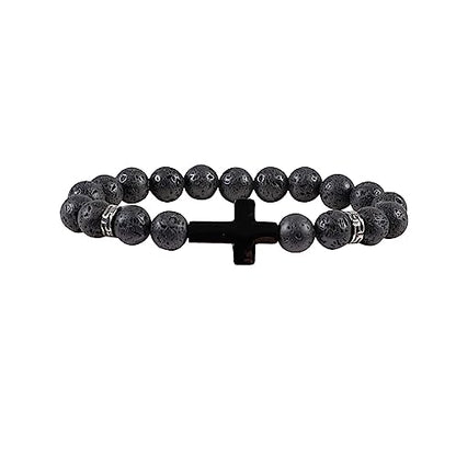 8mm Cross Beads Wooden Bracelet for Men Women Healing Lava Rock Stretch Bracelets Set - color: D: Cross Bracelet Lava Rock