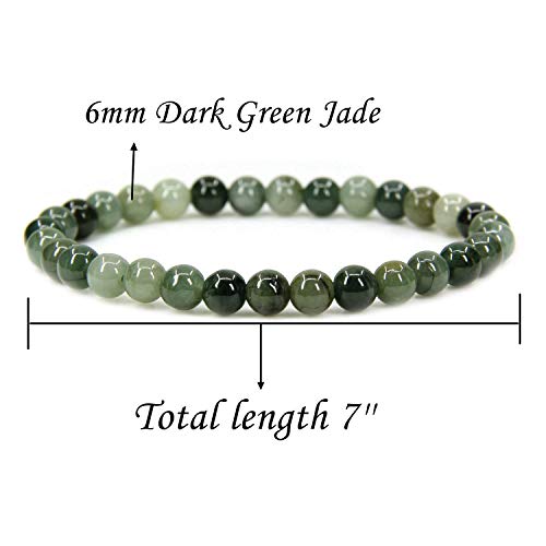 Angelstones Gemstones 6mm Round Beads Healing Crystal Bracelet for women | Natural Gemstone, Handmade Gifts for Women, Healing Crystal Round Beaded Stretch Bracelets, Unisex Jewelry for Women and Men - color: Dark Green Jade