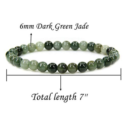 Angelstones Gemstones 6mm Round Beads Healing Crystal Bracelet for women | Natural Gemstone, Handmade Gifts for Women, Healing Crystal Round Beaded Stretch Bracelets, Unisex Jewelry for Women and Men - color: Dark Green Jade