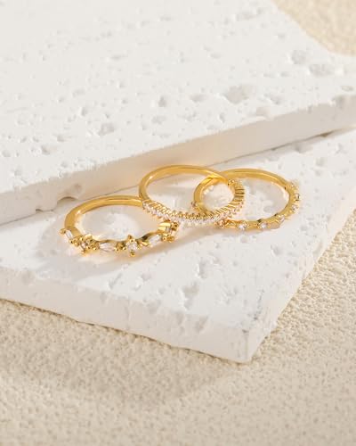 FUNEIA Stackable Silver Gold Rings for Women Non Tarnish 14K Gold Plated Thumb Cubic Zirconia Rings for Women Dainty Pinky Promise Wedding Ring Set Women's Engagement Eternity Band Rings Gold Jewelry - color: C-Gold Stackable Rings