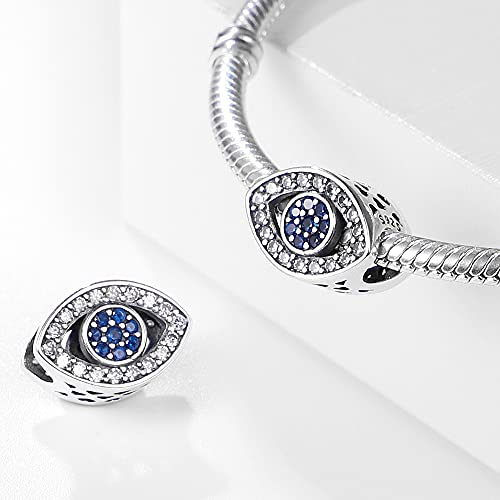 LNQOBU 925 Sterling Silver Charms for Bracelets Necklaces,5A Cubic Zirconias Evil Eye Dangle Beads Charms Jewelry Gift for Women (With one Spacer Beads Charms) - style: J-Evil eye Charm