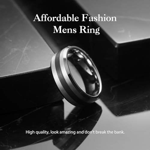 King Will Classic Tungsten Carbide Ring Brushed Two Grooved Center Hammered Design Mens Wedding Band for Men | Black/Silver/Gold, 8mm, Men's Wedding Band, Grooved, Comfort Fit, Everyday Wear - color: B-Silver 8mm