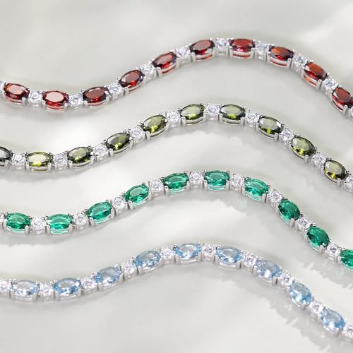 FANCIME Glamour Radiance Sterling Silver Birthstone Tennis Bracelets 7" | Charm Fine Jewelry Birthday Gifts for Women - color: Aquamarine