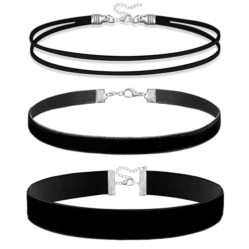 Ronglry 3pcs Black Choker Necklace for Women Black Velvet Choker Set Layered Black Choker Necklaces Classic Chokers for Women Adjustable Gothic Lace Black Collar Necklace for Party Cosplay Christmas Birthday Jewelry Gifts - color: 3pcs black