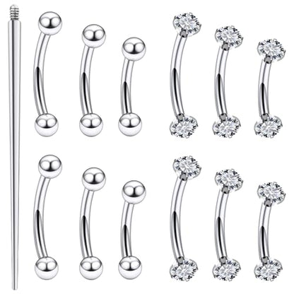 18G 16G 14G Eyebrow Ring Piercing Jewelry Surgical Steel Internal Thread Vertical Labret Lip Ring Rook Daith Earrings Belly Button Ring Piercing Jewelry for Women Men Silver Black Gold - color: Silver, size: 18 Gauge