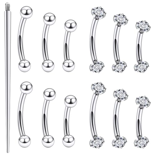 18G 16G 14G Eyebrow Ring Piercing Jewelry Surgical Steel Internal Thread Vertical Labret Lip Ring Rook Daith Earrings Belly Button Ring Piercing Jewelry for Women Men Silver Black Gold - color: Silver, size: 16 Gauge